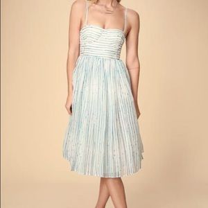 White and blue striped midi dress